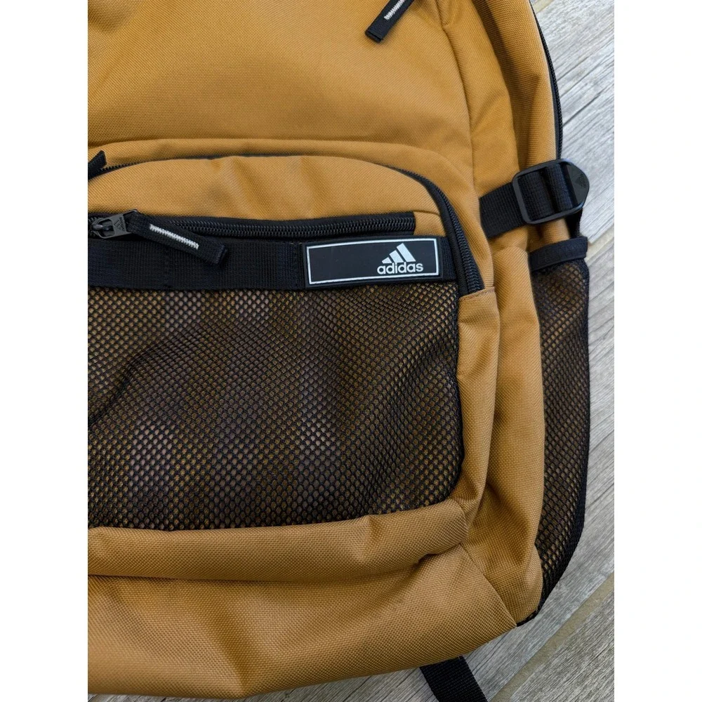 Adidas Backpack Unisex Large Mustard Yellow Excellent Mesh Pockets Sporty